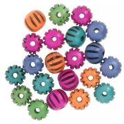 Cadeau - Perles rondes aplaties 12x10 mm en os gravé - Multicolore x39g
