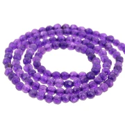 Perles rondes facettées 3.5 mm en pierre gemme teintée - Jade violette x37cm