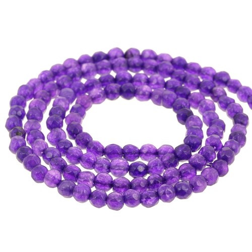 Perles rondes facettées 3.5 mm en pierre gemme teintée - Jade violette x37cm