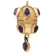 Pendentif ethnique 33x17 mm avec breloque goutte en pierre gemme - Amethyste x1