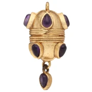Pendentif ethnique 33x17 mm avec breloque goutte en pierre gemme - Amethyste x1