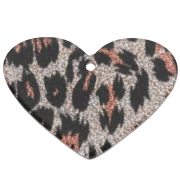 Pendentif coeur 24x34 mm en acétate - Pailleté Léopard Noir - Orange x1