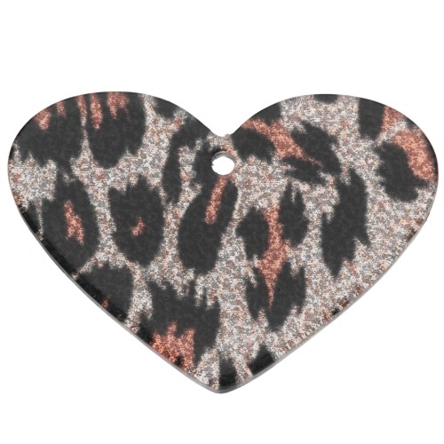 Pendentif coeur 24x34 mm en acétate - Pailleté Léopard Noir - Orange x1