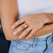 Bague double bombée large - Taille 58 - Acier inoxydable 304 Doré x1