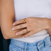Bague double goutte - Taille 54 - Acier inoxydable 304 Doré x1