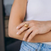 Bague bombée striée - Taille 56 - Acier inoxydable 304 Doré x1