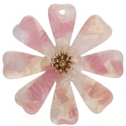 Pendentifs fleur 40 mm en acétate et Acier inox 304 Doré - Rose - Blanc nacré x2