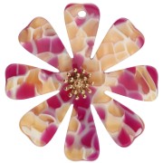 Pendentifs fleur 40 mm en acétate et Acier inox 304 Doré - Fuchsia - Miel nacré x2