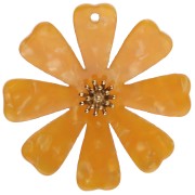 Pendentifs fleur 40 mm en acétate et Acier inox 304 Doré - Orange nacré x2
