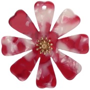 Pendentifs fleur 40 mm en acétate et Acier inox 304 Doré - Rouge - Blanc nacré x2