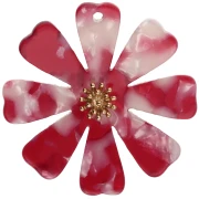Pendentifs fleur 40 mm en acétate et Acier inox 304 Doré - Rouge - Blanc nacré x2