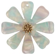 Pendentifs fleur 40 mm en acétate et Acier inox 304 Doré - Menthe - Lilas nacré x2
