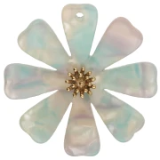 Pendentifs fleur 40 mm en acétate et Acier inox 304 Doré - Menthe - Lilas nacré x2