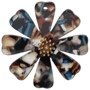 Pendentifs fleur 40 mm en acétate et Acier inox 304 Doré - Marron - Bleu - Noir x2