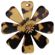 Pendentifs fleur 40 mm en acétate et Acier inox 304 Doré - Marron - Noir x2