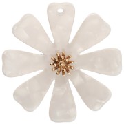Pendentifs fleur 40 mm en acétate et Acier inox 304 Doré - Blanc nacré x2