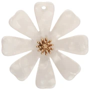 Pendentifs fleur 40 mm en acétate et Acier inox 304 Doré - Blanc nacré x2