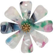 Pendentifs fleur 40 mm en acétate et Acier inox 304 Doré - Blanc - Rose - Vert x2