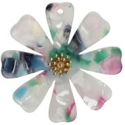 Pendentifs fleur 40 mm en acétate et Acier inox 304 Doré - Blanc - Rose - Vert x2