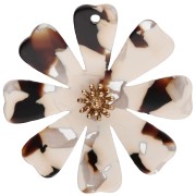 Pendentifs fleur 40 mm en acétate et Acier inox 304 Doré - Crème - Marron foncé x2