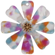 Pendentifs fleur 40 mm en acétate et Acier inox 304 Doré - Multicolore nacré x2