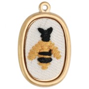 Pendentif ovale brodé 28x18 mm - motif abeille - Acier inoxydable 304 Doré x1