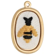 Pendentif ovale brodé 28x18 mm - motif abeille - Acier inoxydable 304 Doré x1
