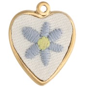 Pendentif cœur brodé 27x22 mm - motif fleur - Acier inoxydable 304 Doré x1