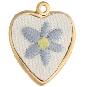 Pendentif cœur brodé 27x22 mm - motif fleur - Acier inoxydable 304 Doré x1