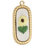 Pendentif ovale brodé 32x14 mm - motif fleur - Acier inoxydable 304 Doré x1