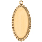 Pendentif ovale brodé 32x16.5 mm - motif fleur - Acier inoxydable 304 Doré x1
