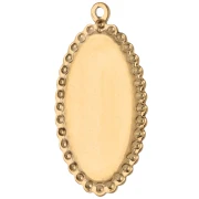 Pendentif ovale brodé 32x16.5 mm - motif fleur - Acier inoxydable 304 Doré x1