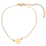 Bracelet avec intercalaire cœur à graver 12x8.2 mm - Acier inox 304 Doré x17cm