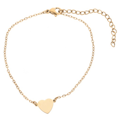 Bracelet avec intercalaire cœur à graver 12x8.2 mm - Acier inox 304 Doré x17cm