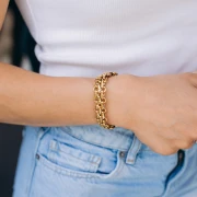 Bracelet triple maille fantaisie 13.5 mm - Acier inoxydable 304 Doré x16cm