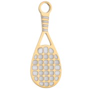 Breloque raquette de tennis 18x7 mm résine époxy - Acier inox 316 Doré - Blanc x1