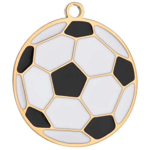 Breloque ballon de football 16mm résine époxy - Acier inox 316 Doré - Blanc - Noir