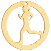 Pendentif rond 19 mm - motif joggeuse pour bijou running -Acier inox 316 Doré x1