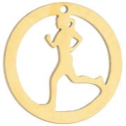 Pendentif rond 19 mm - motif joggeuse pour bijou running -Acier inox 316 Doré x1