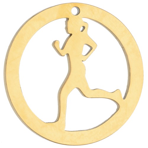 Pendentif rond 19 mm - motif joggeuse pour bijou running -Acier inox 316 Doré x1