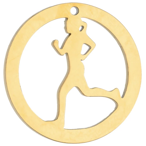 Pendentif rond 19 mm - motif joggeuse pour bijou running -Acier inox 316 Doré x1