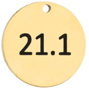Texte - Breloque ronde 14 mm gravée 21.1 - Semi marathon 21,1km - Acier inox 316 Doré x1 Breloque ronde 14 mm gravée 21.1 - Semi marathon 21,1km - Acier inox 316 Doré x1