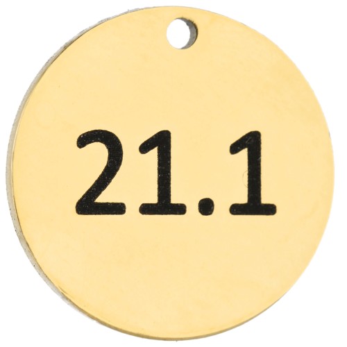 Breloque ronde 14 mm gravée 21.1 - Semi marathon 21,1km - Acier inox 316 Doré x1