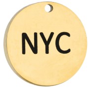 Texte - Breloque ronde 14 mm gravée NYC - Marathon New York - Acier inox 316 Doré x1 Breloque ronde 14 mm gravée NYC - Marathon New York - Acier inox 316 Doré x1