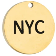 Breloque ronde 14 mm gravée NYC - Marathon New York - Acier inox 316 Doré x1