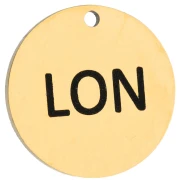 Breloque ronde 14 mm gravée LON - Marathon Londres - Acier inox 316 Doré x1