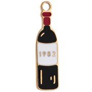 Breloque bouteille de vin 18x5 mm résine époxy - Acier inoxydable 316 Doré - Noir