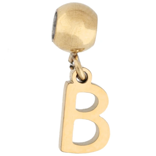 Perle stoppeur 5 mm avec breloque lettre B - Acier inoxydable 304 Doré x1
