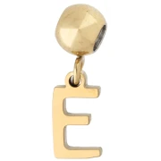 Perle stoppeur 5 mm avec breloque lettre E - Acier inoxydable 304 Doré x1
