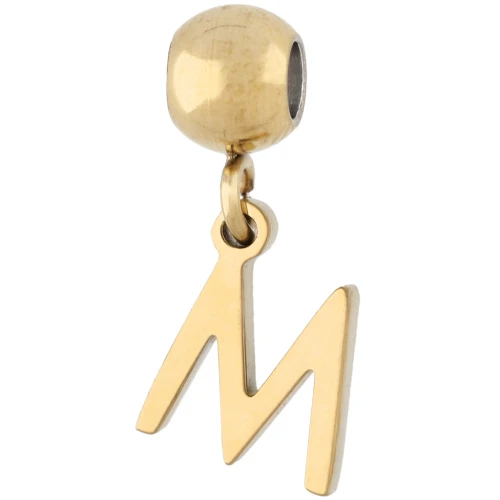 Perle stoppeur 5 mm avec breloque lettre M - Acier inoxydable 304 Doré x1
